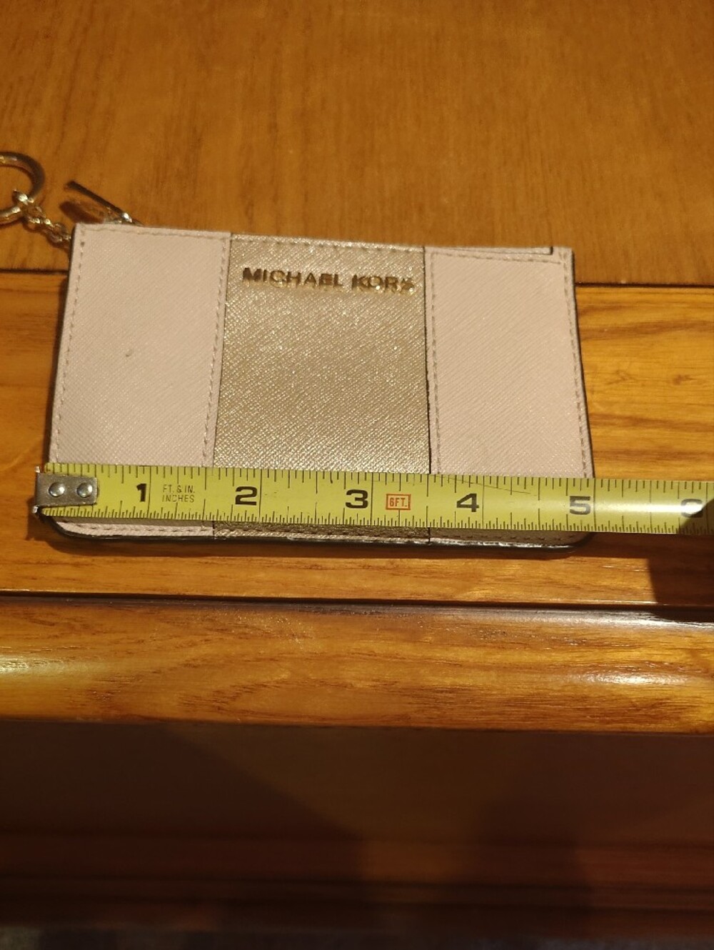 Michael Kors Pink and Gold Stripe Card Holder Keyring - Picture 2 of 7